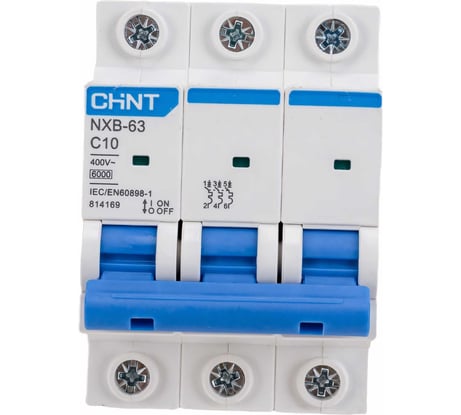 Автоматический выключатель CHINT NXB-63, 3P, 10A, 6кА, характеристика C 814169