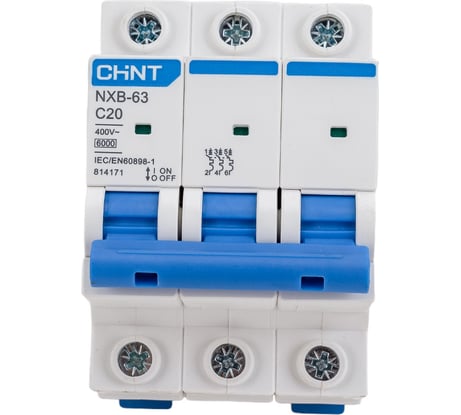Автоматический выключатель CHINT NXB-63, 3P, 20A, 6кА, характеристика C 814171