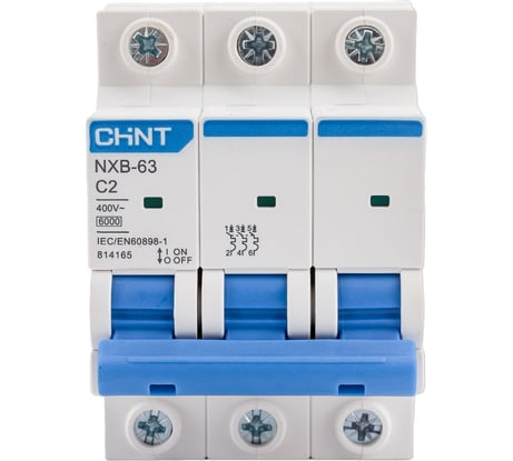 Автоматический выключатель CHINT NXB-63, 3P, 2A, 6кА, характеристика C 814165