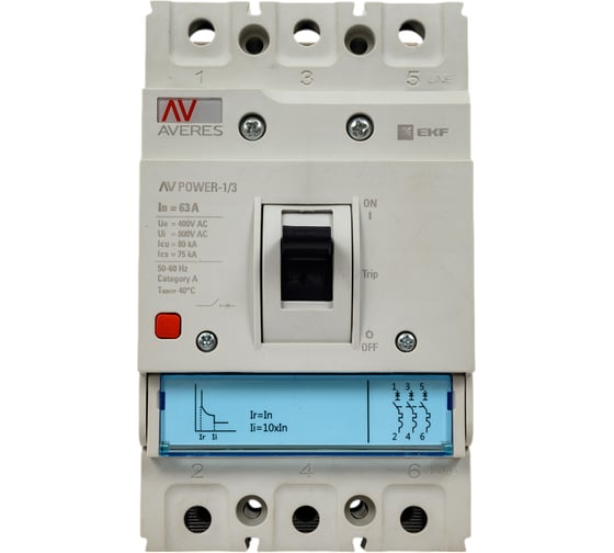 Автоматический выключатель EKF AV POWER-1/3 63А 80kA TR AVERES mccb-13-63H-TR-av