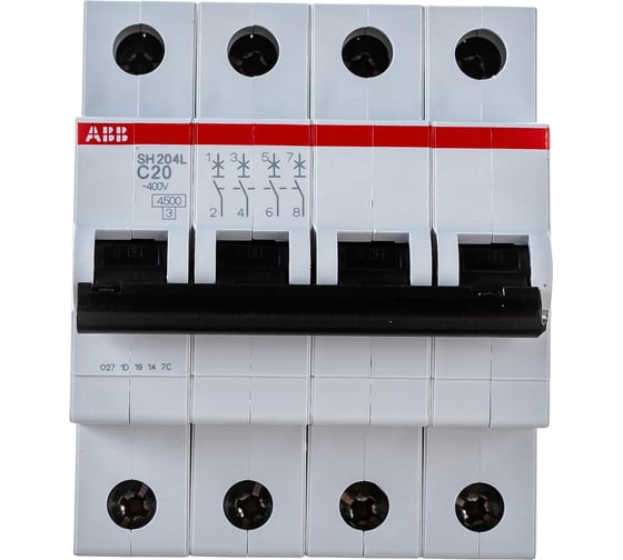Автоматический выключатель ABB SH204L, C20, 4-полюсный 2CDS244001R0204