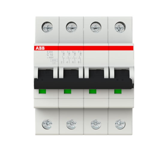 Автоматический выключатель ABB S204, C10, 4-полюсной 22CDS254001R0104 1