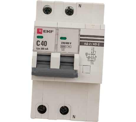 Дифференциальный автомат EKF АД-2 40А 300мА хар-ка C, AC, 270В 6кА PROxima DA2-6-40-300-pro