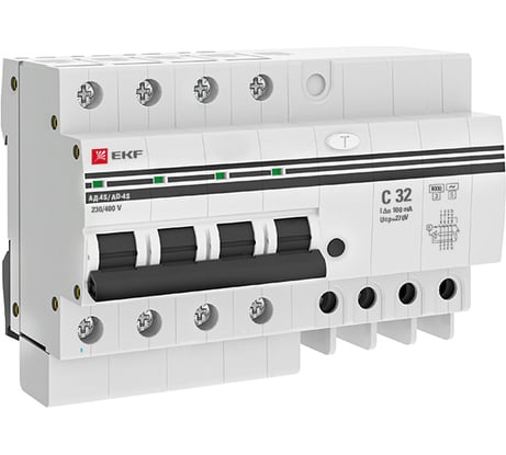 Дифференциальный автомат EKF АД-4 S 32А 100мА хар-ка C, AC, 270В 6кА PROxima DA4-6-32-100S-pro