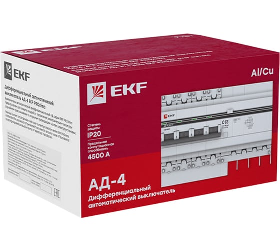 Дифференциальный автомат EKF АД-4 25А 100мА хар-ка C, AC, 270В 6кА PROxima DA4-6-25-100-pro