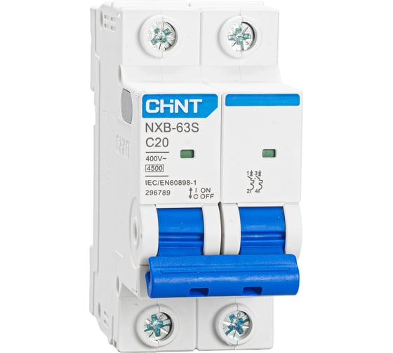 Автоматический выключатель CHINT NXB-63S 2P 20А 4.5kA характеристика C R 296789