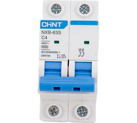 Автоматический выключатель CHINT NXB-63S 2P 4А 4.5kA характеристика C R 296785