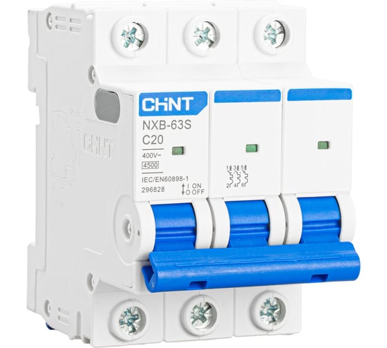 Автоматический выключатель CHINT NXB-63S 3P 20А 4.5kA характеристика C R 296828