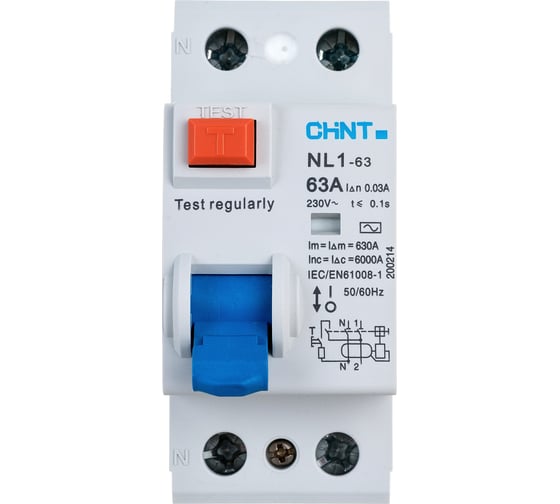 Устройство защитного отключения CHINT NL1-63 6kA 2P 63A 30mA тип AC 200214