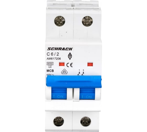 Автоматический выключатель Schrack Technik AM 6кА, 2P, С, 06A AM617206
