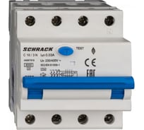 Дифференциальный автоматический выключатель Schrack Technik тип A, 6P, 3P+N, A, 16A/30mA, 4М AK667816