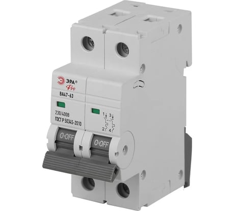Автоматический выключатель ЭРА PRO VA632P32B6 ВА4763 2P 32А кривая B 6кА Б0063057
