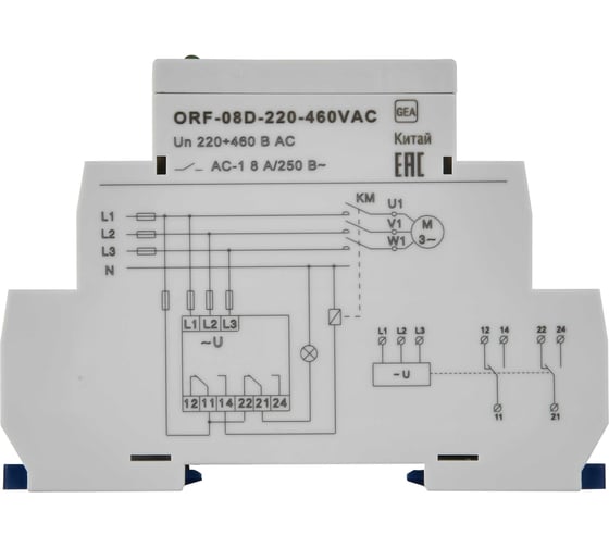 Реле контроля фаз ONI ORF-08D 3 фазы, 2 контакта, 220-460В AC ORF-08D-220-460VAC
