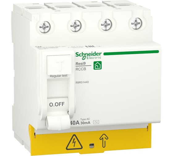 Выключатель дифференциального тока УЗО Systeme Electric RESI9 40А 4P 30мА тип AC R9R51440