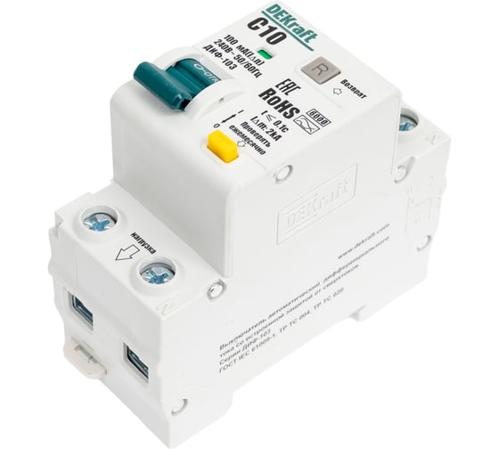 АВДТ Dekraft 1P+N 10А 100мА A х-ка C ДИФ-103 6кА нов. 16355DEK