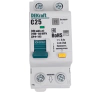 АВДТ Dekraft 1P+N 25А 300мА AC х-ка C ДИФ-103 6кА нов. 16331DEK