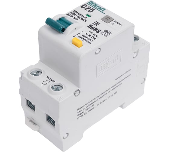 АВДТ Dekraft 1P+N 25А 300мА AC х-ка C ДИФ-103 6кА нов. 16331DEK