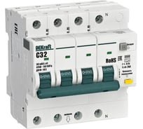 Автоматический выключатель дифференциального тока (АВДТ) DEKraft ДИФ-103, 3 P+N, 32 А, 30 мА, тип AC, хар-ка C, 6 кА 16404DEK