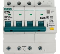 Автоматический выключатель дифференциального тока Dekraft АВДТ 3P+N 25А 30мА A х-ка C ДИФ-103 6кА нов. 16430DEK