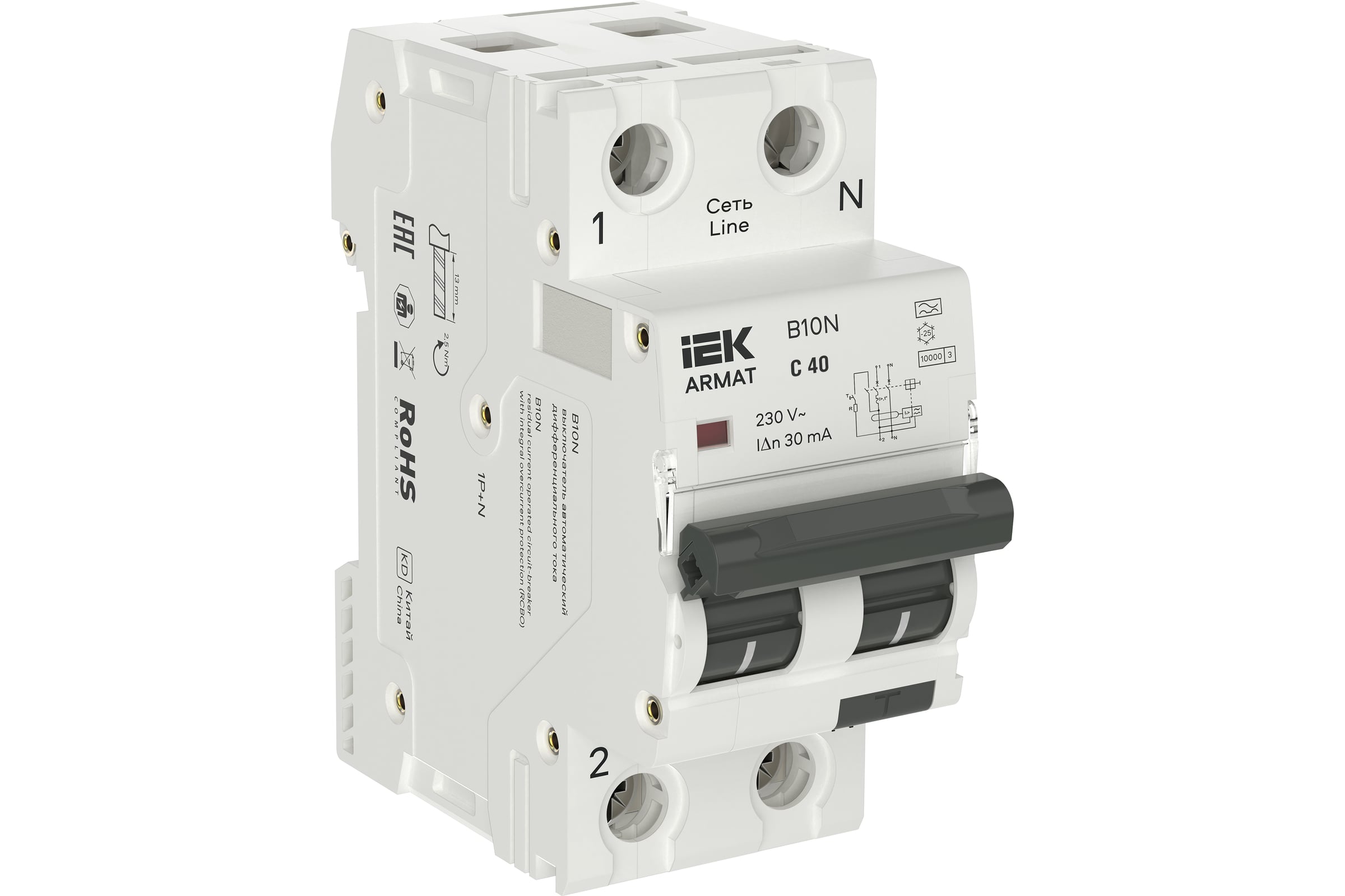 АвтоматическийвыключательдифференциальноготокаIEKARMATАВДТB10N1P+NPC4030мАтипA(36мм)AR-B10N-1N-C040A030