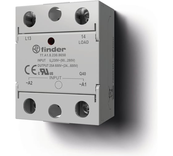 Твердотельное реле Finder выход 25А (24…280В АС); питание 24В DC; Функция Включ.при пересечении нуля; монтаж на панель; степень защиты IP20 77A190248250 1