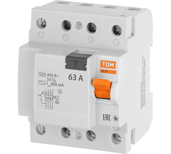 Устройство защитного отключения TDM ELECTRIC ВД63 4Р 63А 300мА электронное SQ0220-0036