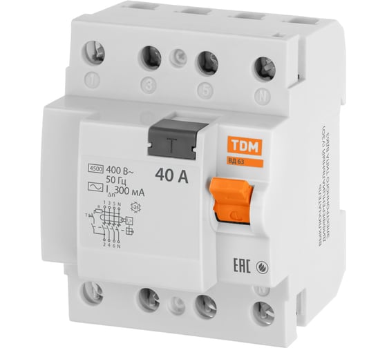 Устройство защитного отключения TDM ELECTRIC ВД63 4Р 40А 300мА электронное SQ0220-0032