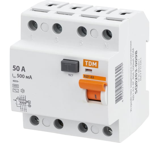 Устройство защитного отключения TDM ELECTRIC ВД1-63 4Р 50А 500мА SQ0203-0099