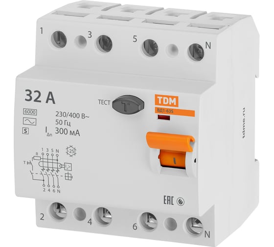 Устройство защитного отключения TDM ELECTRIC ВД1-63S 4Р 32А 300мА SQ0203-0067