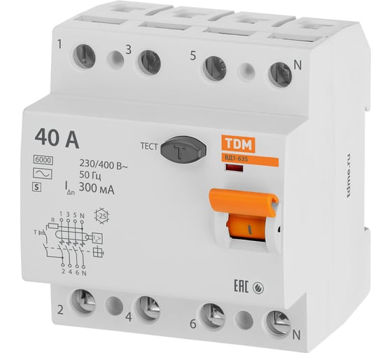 Устройство защитного отключения TDM ELECTRIC ВД1-63S 4Р 40А 300мА SQ0203-0069