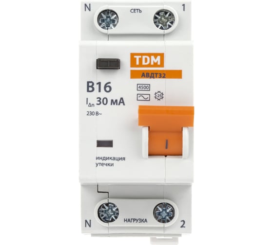 Автоматический выключатель дифференциального тока TDM 32 2P1P+N B16А 30мА 4,5кА тип АС SQ0202-0520