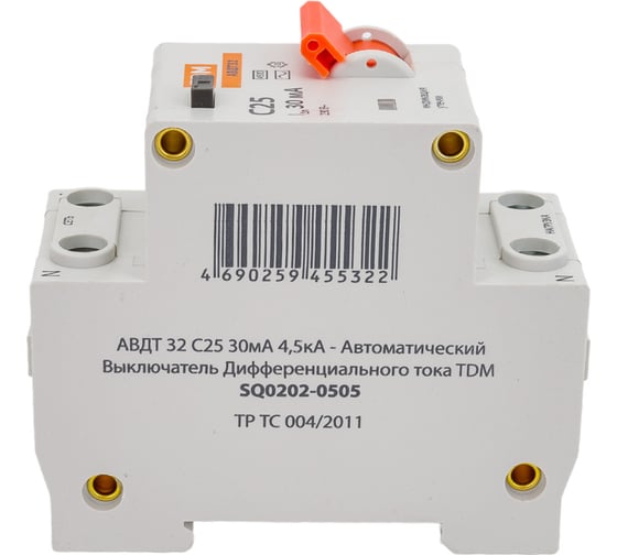 Автоматический выключатель дифференциального тока TDM 32 2P1P+N C25А 30мА 4,5кА тип АС SQ0202-0505