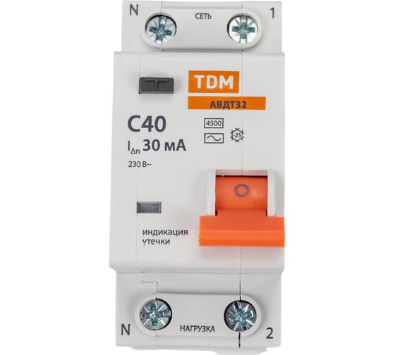 Автоматический выключатель дифференциального тока TDM ELECTRIC 32 2P1P+N C40А 30мА 4,5кА тип АС SQ0202-0509