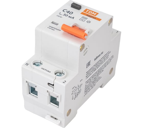 Автоматический выключатель дифференциального тока TDM ELECTRIC 32 2P1P+N C40А 30мА 4,5кА тип АС SQ0202-0509