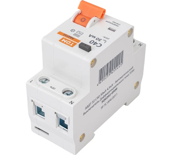 Автоматический выключатель дифференциального тока TDM ELECTRIC 32 2P1P+N C40А 30мА 4,5кА тип АС SQ0202-0509