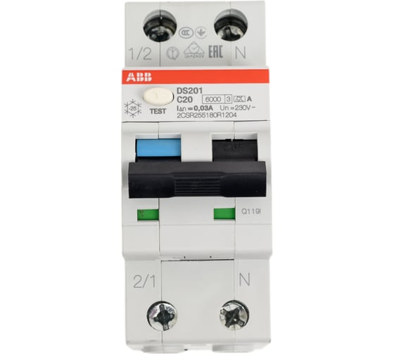 Автоматический выключатель дифференциального тока ABB DS201 C20 A30 2CSR255180R1204
