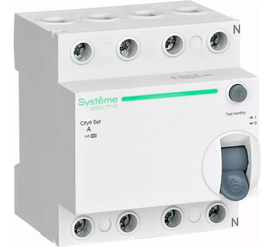 Автоматический выключатель дифференциального тока Systeme Electric City9 Set ВДТ 63А, 4P, 300мА, A-S, 400В C9R87463 1