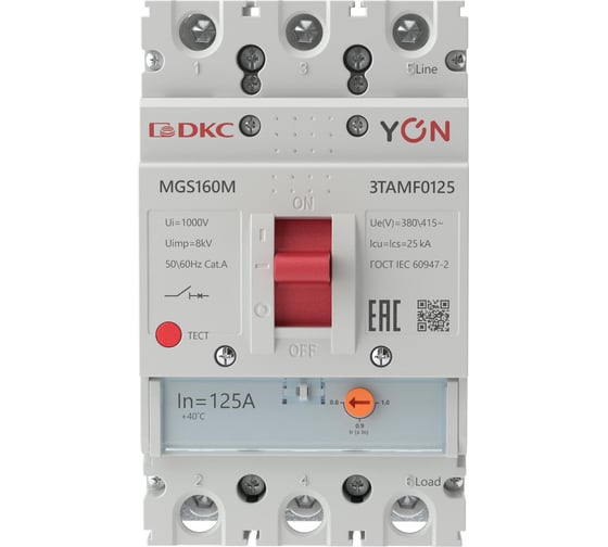 Автоматический выключатель DKC YON MGS160 3P 100 125A 25kA 1 ШТ MGS160M 3TAMF0125 MGS160M-3TAMF0125