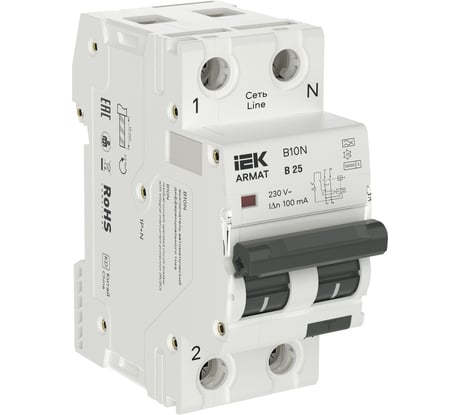 АВДТ IEK ARMAT B10N 1P+NP B25 100мА тип A (36мм) AR-B10N-1N-B025A100
