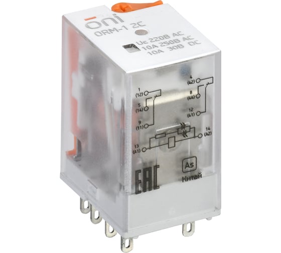 Реле интерфейсное ONI ORM-1 2C 220В AC с LED и тест. кнопкой (20шт/упак) ORM-1-2C-AC220V-L-B 1