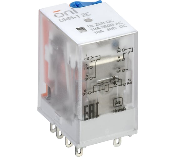 Реле интерфейсное ONI ORM-1 2C 24В DC с LED и тест. кнопкой (20шт/упак) ORM-1-2C-DC24V-L-B 1