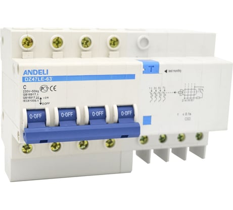 Дифференциальный автомат ANDELI DZ47LE-32 4P, 25A, 30mA, тип AC, характеристика С ADL02-012