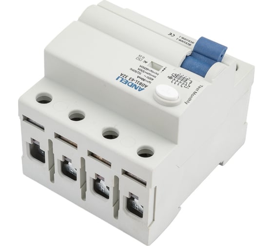 УЗО ANDELI ADB1L-63 4P 32A 30mA тип AC 6kA ADL03-020