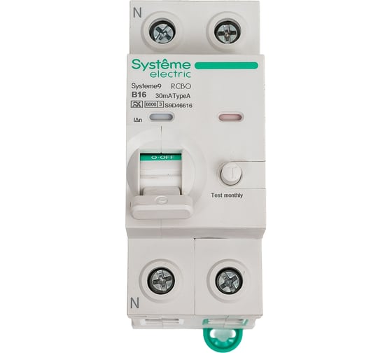 Автоматический выключатель дифференциального тока (АВДТ) Systeme Electric Systeme9 1 P+N, хар-ка B, 16 A, 6 kA, 30 мА, Тип-A, 230 В S9D46616