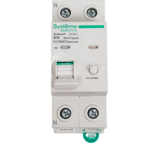 Автоматический выключатель дифференциального тока (АВДТ) Systeme Electric Systeme9 1 P+N, хар-ка B, 16 A, 6 kA, 30 мА, Тип-AC, 230 В S9D41616