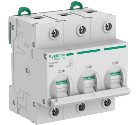 Автоматический выключатель (АВ) Systeme Electric Systeme9 27 мм, хар-ка D, 80 A, 3 P, 10 kA, 400 В S9H33380