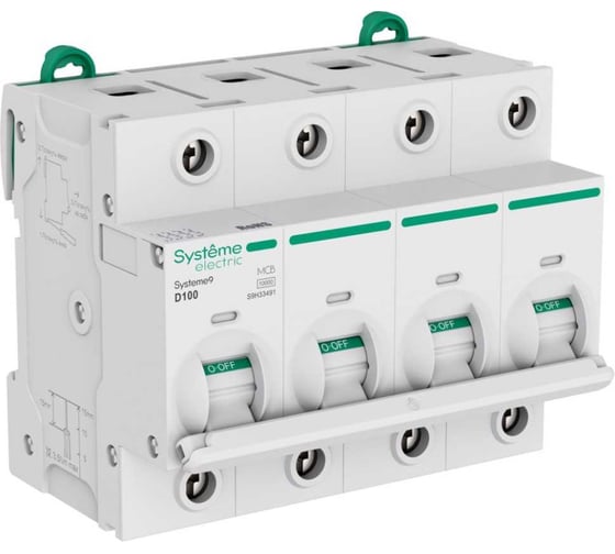 Автоматический выключатель Systeme Electric Systeme9 27мм D 100A 4P 10 kA 400В S9H33491 1
