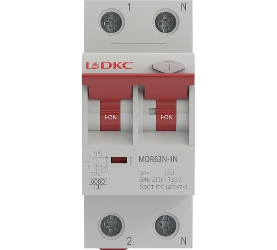 Автоматический выключатель дифференциального тока DKC YON max типа MDR, 1P N, 100mA, 32A, хар ка C, 6kA, тип А, 1 шт. MDR63N 1N3C32 A MDR63N-1N3C32-A