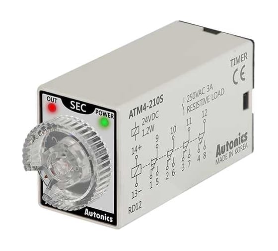 Аналоговый таймер Autonics ATM4-210S, миниатюрный, 4PDT конт., 1-10с/1-10мин, 24В A1050000177R 1