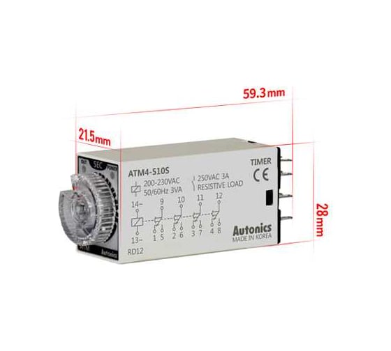Аналоговый таймер Autonics ATM4-51S, миниатюрный, 4PDT конт., 0, 1-1с, 220В A1050000186R